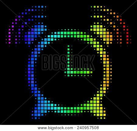 Dotted Impressive Halftone Buzzer Icon Using Spectral Color Hues With Horizontal Gradient On A Black