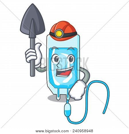 Miner Infussion Bottle Mascot Cartoon Vector Illustration