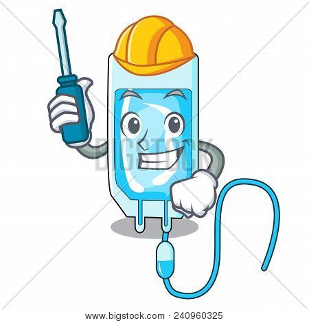 Automotive Infussion Bottle Mascot Cartoon Vector Illustration
