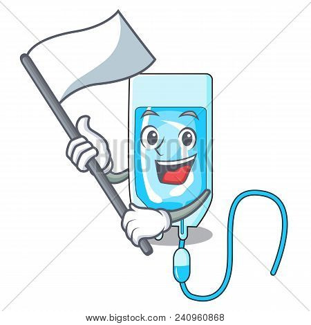 With Flag Infussion Bottle Mascot Cartoon Vector Illustration