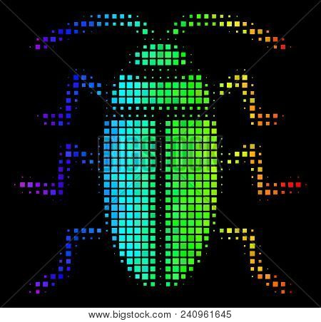 Dotted Bright Halftone Cucaracha Icon Using Spectrum Color Variations With Horizontal Gradient On A 