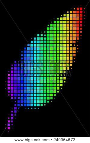 Pixel Colorful Halftone Feather Icon Drawn With Rainbow Color Tinges With Horizontal Gradient On A B