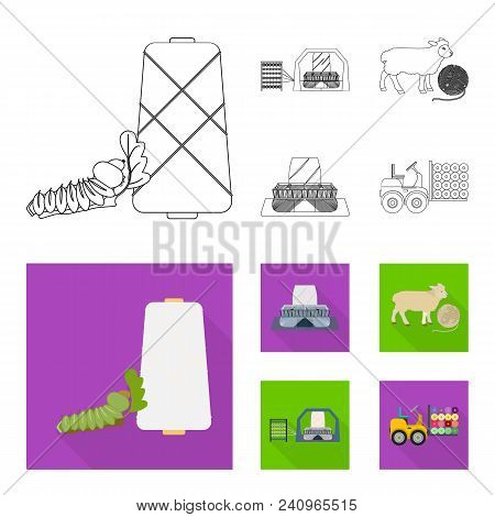 Cotton, Coil, Thread, Pest, And Other  Icon In Outline, Flat Style. Textiles, Industry Gear Icons In