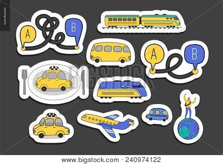 From Point A To Point B A Sticker Set Of Transportation Planning Concept - Airplane And Train Timeta