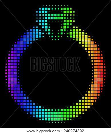 Pixelated Impressive Halftone Ruby Ring Icon Drawn With Spectral Color Tints With Horizontal Gradien