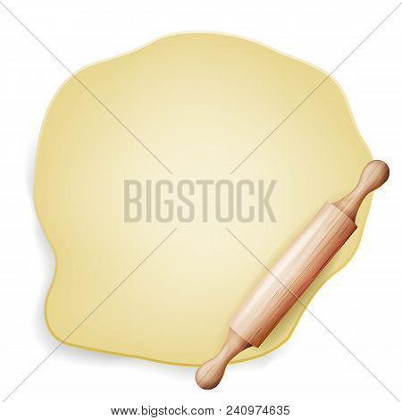 Dough Vector. Rolling Pin. Top View. Preparing Tool. Banner Design. Realistic Isolated Illustration