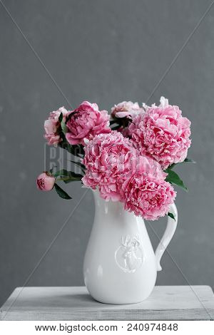 Bouquet Of Pink Peonies In A Vase