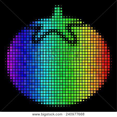 Pixelated Impressive Halftone Tomato Vegetable Icon In Spectrum Color Shades With Horizontal Gradien