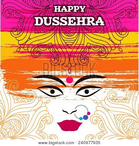 Illustration Of Goddess Durga For Indian Festival Dussehra Background.template For Banner, Poster. H