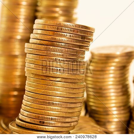 Macrophotography Of A Stack Of Gold Coins