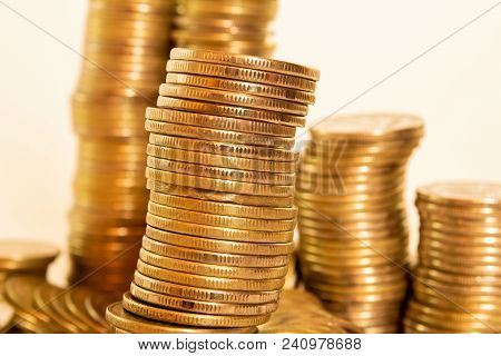 Macrophotography Of A Stack Of Gold Coins