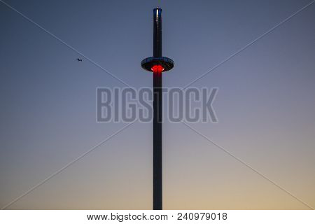 Brighton, Uk - May 4th 2018: A Dusk-time View Of The British Airways I360 Observation Tower Along Th