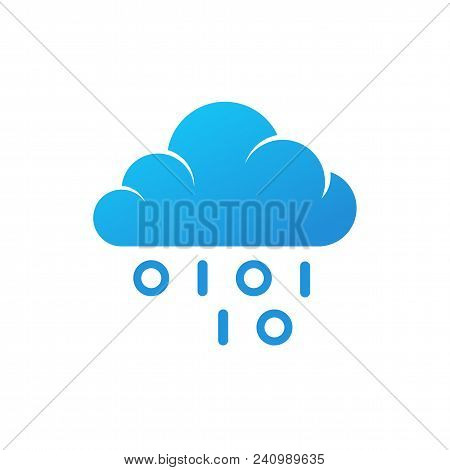 Coding Logo. Blue Cloud Isolated Vector Icon With Binary Code As Precipitation . Data Storage Logoty