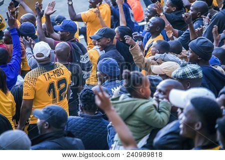 Cape Town, South Africa, 12 May 2018 - Diverse South African Football Supporters Cheering And Celebr