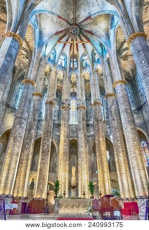 Barcelona - August 10: Interior Of The Gothic Church Of Santa Maria Del Mar In The Ribera District O