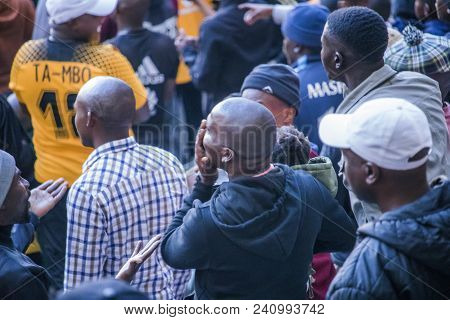 Cape Town, South Africa, 12 May 2018 - Diverse South African Football Supporters Disagreeing With A 