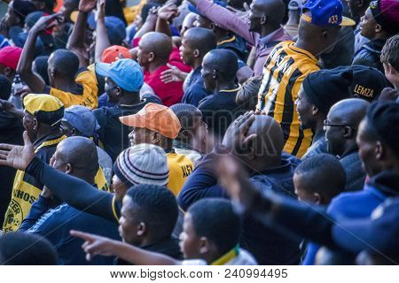 Cape Town, South Africa, 12 May 2018 - Diverse South African Football Supporters Disagreeing With A 
