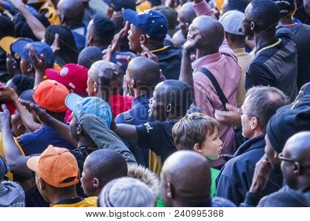Cape Town, South Africa, 12 May 2018 - Diverse South African Football Supporters Disagreeing With A 