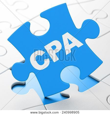 Finance Concept: Cpa On Blue Puzzle Pieces Background, 3d Rendering