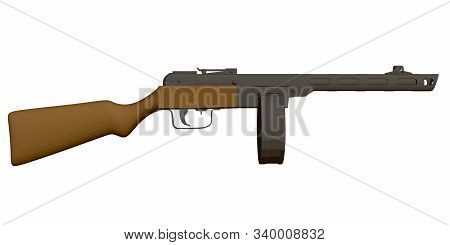 Polygonal Shpagin Submachine Gun. Soviet Old Machine Gun. Side View. 3d. Vector Illustration