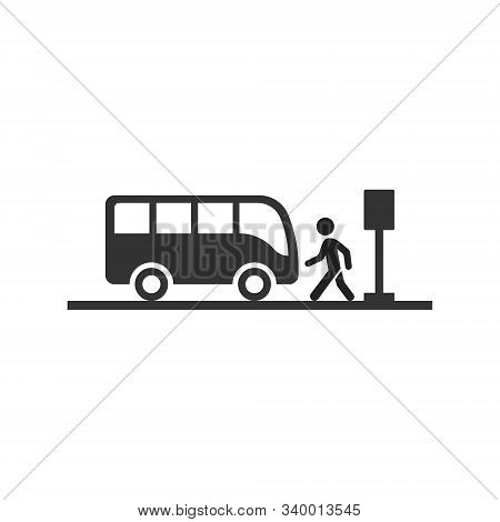 Bus Station Icon In Flat Style. Auto Stop Vector Illustration On White Isolated Background. Autobus 