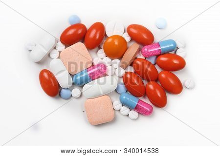 Drugs And Medicines - Different Color Pills On White Background