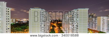 Panoramic Top View Eunos Neighborhood Hdb Complex In Singapore At Evening