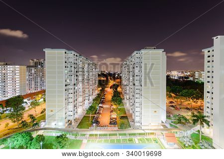 Top View Eunos Neighborhood Hdb Complex In Singapore At Evening
