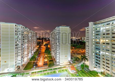 Top View Eunos Neighborhood Hdb Complex In Singapore At Evening