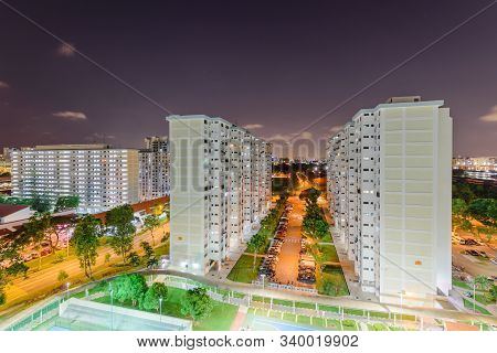Top View Eunos Neighborhood Hdb Complex In Singapore At Evening