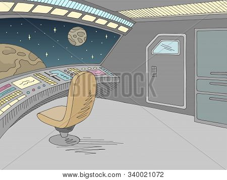 Spaceship Interior Graphic Color Sketch Illustration Vector