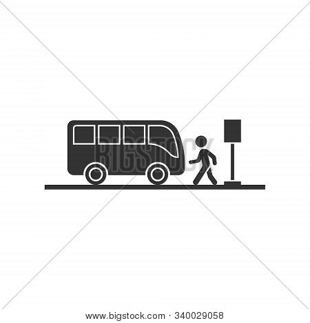 Bus Station Icon In Flat Style. Auto Stop Vector Illustration On White Isolated Background. Autobus 