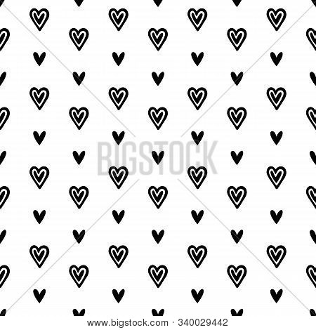 Seamless Background With Drawn Hearts In Vector