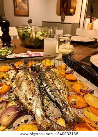 Turkish Bluefish With Raki / Lufer Fish. Traditional Seafood. Ready To Eat.