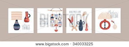 Handcrafted Ceramics Flat Vector Illustration Set. Modern Decor Accessories Collection. Decorative P