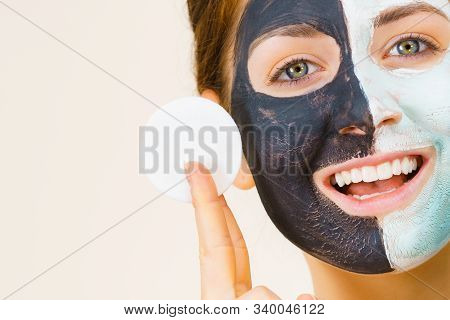 Girl Remove Black White Mud Mask From Face