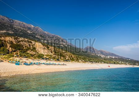 Sunbeds And Umbrellas On Dhermi Beach - Dhermi, Himare, Albania