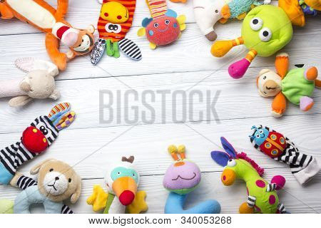 Set Of Colorful Kids Toys Frame. Copy Space For Text