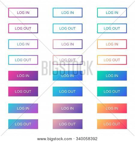 Log In Log Out Web Buttons Set. Outline And Filled Ui Web Buttons In Flat Style. Rectangular Vector 