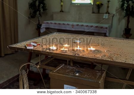 Jerusalem, Israel, December 07, 2019 : The Place For Lighting Candles In The Interior Of The Our Lad