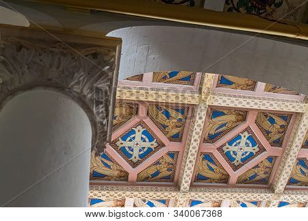 Jerusalem, Israel, December 07, 2019 : Fragment Of The Ceiling Of The Our Lady Of The Ark Of The Cov