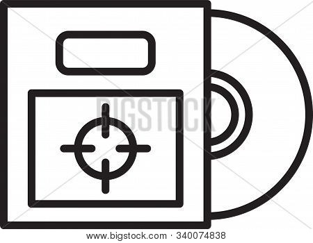 Black Line Cd Or Dvd Disk In Box Icon Isolated On White Background. Compact Disc Sign. Vector Illust