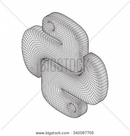 Python Code Language Sign. Programming Coding And Developing Concept. Wireframe Low Poly Mesh Vector