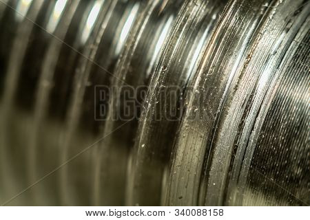 Screw Thread, Bolt Closeup. Macro Photo Of A Spiral Thread.