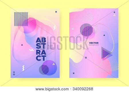 Pastel Fluid Brochure. Rainbow Holographic Gradient. Pastel Memphis Elements. Liquid Shapes. Fluid P