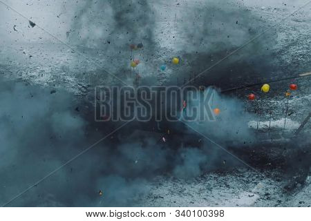 Photo Of The Explosion. Industrial Controlled Explosion. Imploding Works.