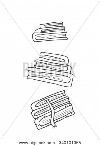 Stack Of Books. Bunchof Symbols Of Reading. Book Set In Doodle Style. Literature Concept. Vector Ill