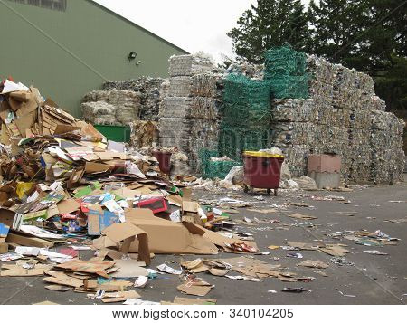 Masterton, Wairarapa / New Zealand - December 17, 2019 Bins Of Sorted Plastic And Other Waste At The