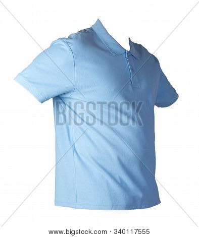 Short Sleeved Laght Blue T-shirt Isolated On White Background Cotton Shirt . Casual Style