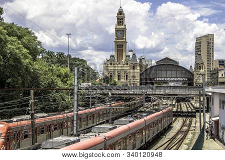 Sao Paulo, Brazil, January 14, 2018. Railway Tracks Near The Luz Train Station, In Sao Paulo. Luz Tr